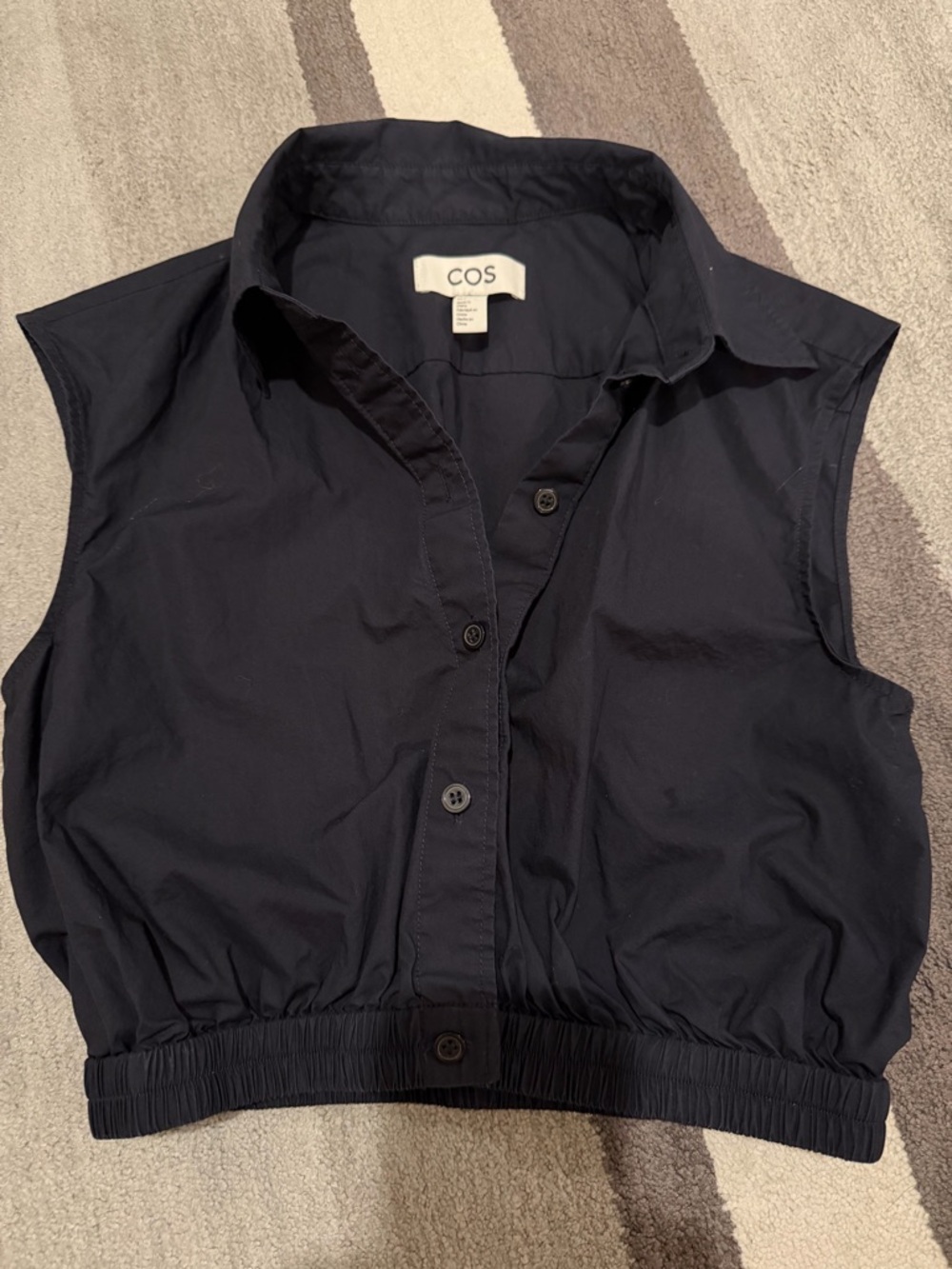 COS Navy Sleeveless Button-Front Cropped Top with Collar